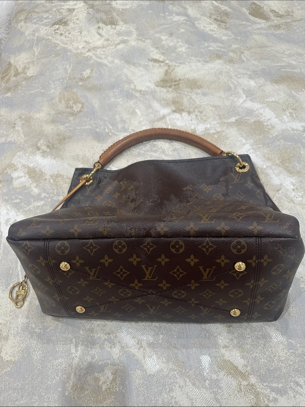 Louis Vuitton Brown Monogram Satchel with Tan Handle